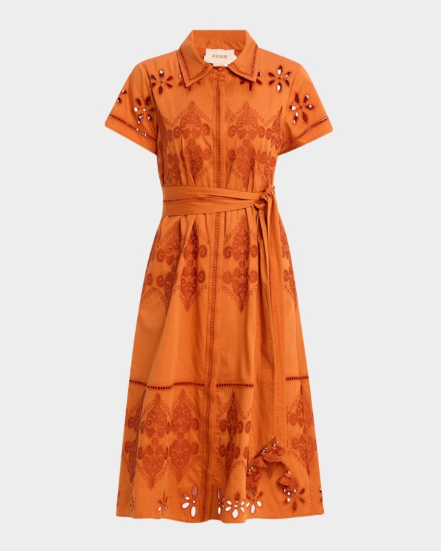 Eva Broderie Anglaise Belted Midi Shirtdress
